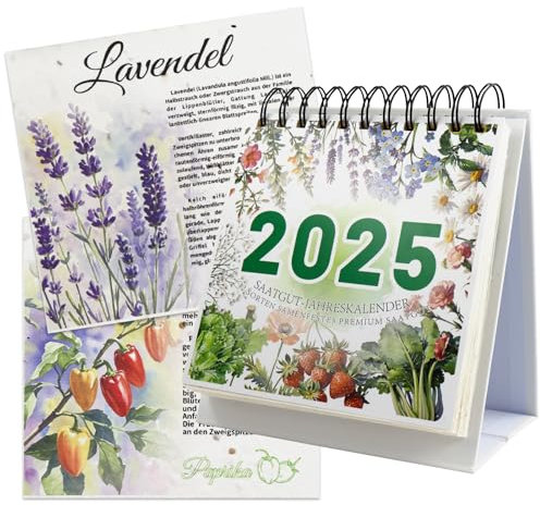 Einpflanzbarer Kalender 2025, Plantable Calendar, Saatgut Kalender with 12 Seed Cards for Planting