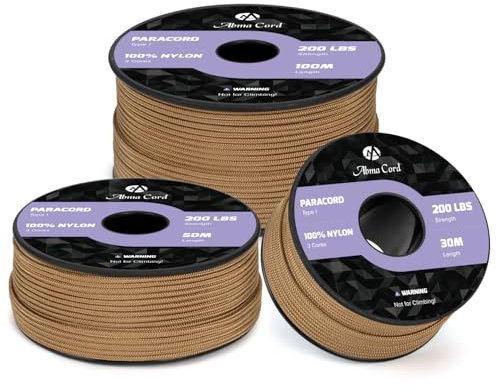 Abma Cord Paracord 2mm 30m Nylonschnur 3 Kern Seil Typ I Schnur für Basteln, Camping, Outdoor - Max. 90kg (200lbs) - Braun