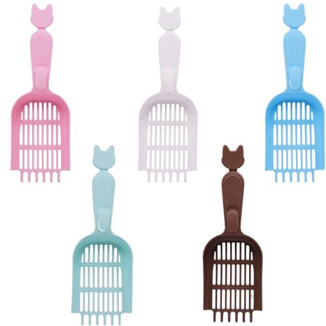 YXQ Lot de 5 pelles à litière pour chats en plastique durable avec petits trous, long manche et pelle profonde pour litière à pellets, 5 couleurs (pelle à litière pour chaton)