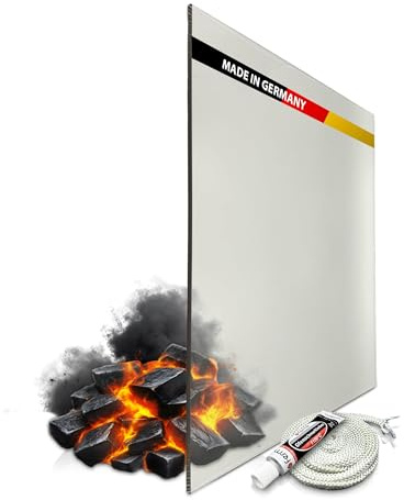 ROBAX Premium Kaminglas 5mm von Schott – Kaminscheibe/Ofenglas individuell nach Maß – Feuerfestes Glas bis 800°C als Ofenscheibe Ersatz für Kaminofen – Optional mit Ofendichtschnur & Kleber