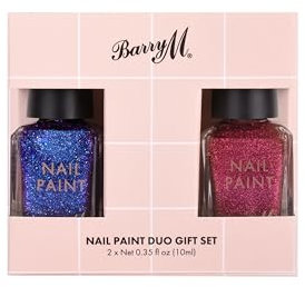 Barry M Duo Nail Paint Gift Set 2 | x1 Red Glitter Nail Polish | x1 Purple Glitter Nail Polish