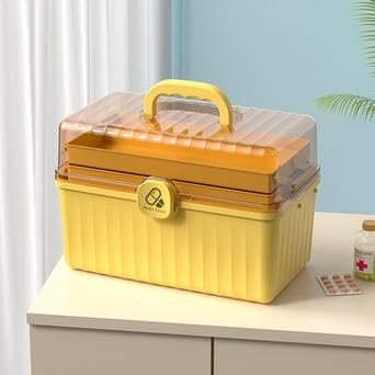 Braozaiw Botiquín de almacenamiento médico, botiquín de almacenamiento de emergencia de tres capas, botiquín portátil, botiquín doméstico, botiquín de gran capacidad. (Amarillo)