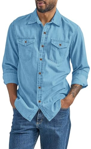 Jeanströja herr lång ärm, långärmad skjorta herr denim skjorta män cowboy skjortor fritidsskjorta långärmad skjorta arbetsskjorta normal passform vintage vår sommar casual herrskjorta lätt