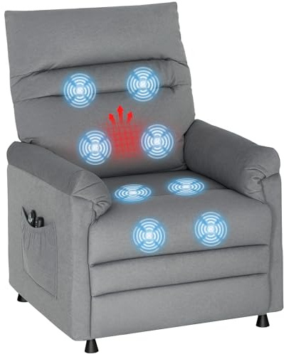 HOMCOM Poltrona Relax Elettrica Massaggiante e Riscaldante con Poggiapiedi, Silenziosa, Poltrona Reclinabile 150° in Velluto Pet Friendly con Funzione Memory, 2 Telecomandi e USB, Grigio