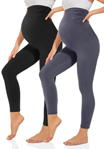TNNZEET mammaleggings dam, mammamode, ogenomskinliga, graviditetsleggings, mammabyxor, långa med fickor för yoga