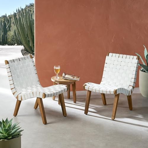 lafengyan Outdoor Chat Set with Acacia Wood Frame and Rope Weave Seating for Patio, Deck or Garden Space
