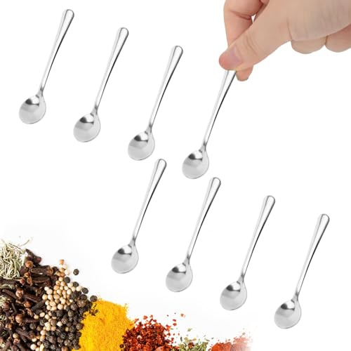 Cossaot 8 stycken silver kaffeskedar, 7,5 cm mini rostfritt stål kryddburkskedar, dessertskedar, för kök hem restaurang, diskmaskinssäker