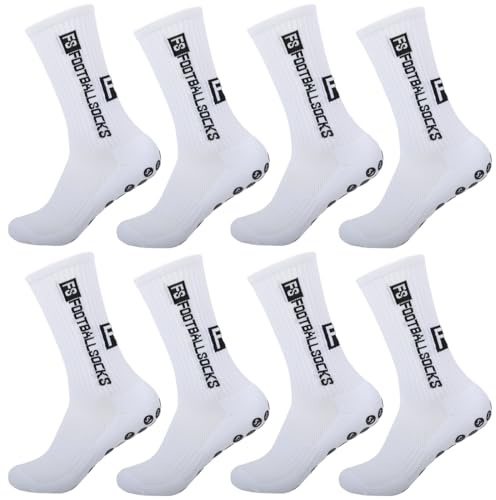 GWEOR 4 pares de calcetines deportivos antideslizantes, calcetines de agarre con puntos de goma, absorben el sudor y transpirables, unisex, adecuados para fútbol - Blanco