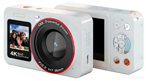 Tangxi Cámara Digital 4K para Fotografía, Cámara Selfie con Zoom Digital 18X de Pantalla Dual HD de 64MP con Flash para Estudiantes Principiantes y Adolescentes (White)
