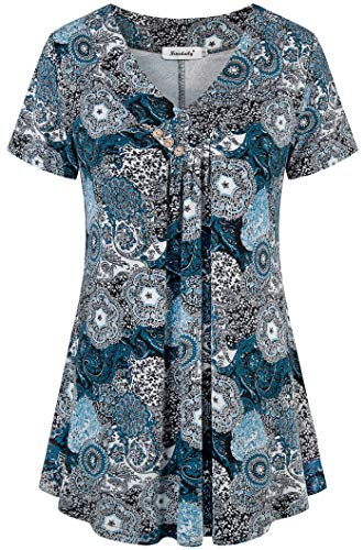 Ninedaily Summer Clothes for Women 2023, Short Sleeve Pleated Blouse White Leisure Pregnant Nursing Mom Tank Tops Multicolor Workout Fitness Sport Shirts Black Blue 16 18,X-Large