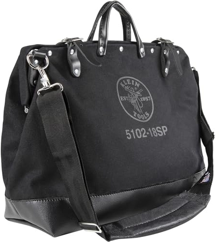 Tool Bag, Large 45.7 cm Deluxe Canvas Tool Bag and Organizer with 13 Pockets and Shoulder Strap, Black Klein Tools 510218SPBLK
