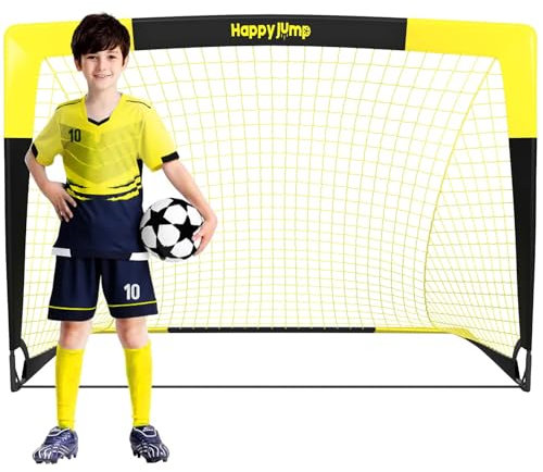 Happy Jump Porta da Calcio Rete da Calcio per Bambini Giardino Allenamento Regalo x1 (4'x3', Nero+Giallo)
