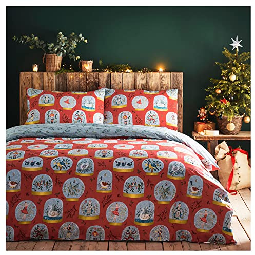 furn. Twelve Days of Christmas Duvet Cover Set, Polycotton, Red, Single