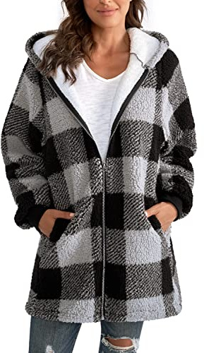Yanekop Womens Oversized Sherpa Jacket Fuzzy Fleece Zip Up Jackets