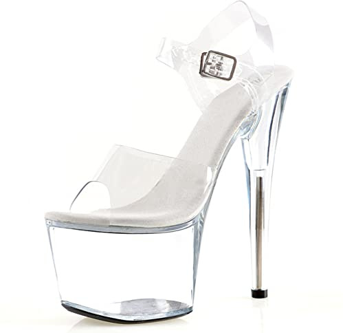 HYDgfiuf Sandali con Plateau Trasparenti da Donna Tacchi Alti con Punta Aperta Sexy Stripper Club Pole Dancing Show Heels Abito da Sposa Scarpe da Festa Unisex Large Size,Bianca,45