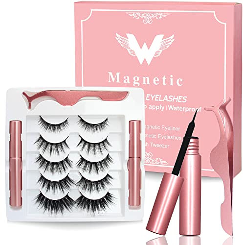 Magnetic Eyelashes, Eye Lashes With 5 Pairs of Magnetic Lashes - 2 Tubes of Magnetic Eyeliner, Reusable Magnetic Eyelashes with Tweezer, No Glue Needed