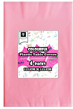 AKH® Vanliga pastellbordsdukar | Förpackning med 4 | färgglad bordsduk i plast för bröllop, baby shower, födelsedagsfest, påsk | premium hållbar bordsduk för alla ändamål | 121 cm x 121 cm (rosa)