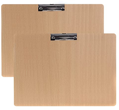 TUKA 2x A3 Orizzontale Portablocco di legno con clip in metallo gommato - extra spessa 4 mm - pannello di legno - Porta-pad Lavagna da Scrittura Pratica Schizzi Disegno ecc., 2 Pezzi Set A3, TKD8009