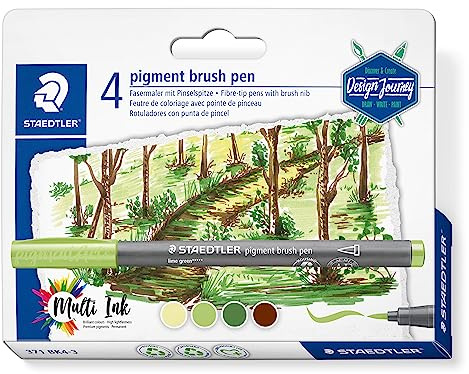 STAEDTLER - Pigment Art - Pigment brush 371 - Blister 4 feutres pointe pinceau couleurs assorties - 371 BK4-3