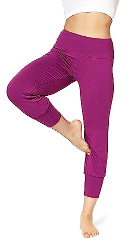 Bellivalini Pantalones 3/4 Pirata Harem Leggins para Mujeres Pantalón Holgado Aladino Capri Deporte Yoga Jogging Pilates para el Verano BLV50-283 (Fucsia, S)