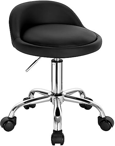 WOLTU Rollhocker mit niedriger Rückenlehne, Bürohocker mit Rollen, Drehstuhl höhenverstellbar, Arbeitshocker Schwarz für Massage Salon Kunstleder