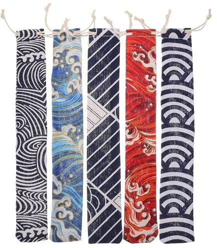 PRETYZOOM 5 piezas bolsa para vajillas contenedor para palillos funda para palillos japoneses bolsa con cordón portaherramientas para cubiertos de fiesta portátil de algodón
