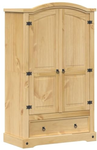 vidaXL Kleiderschrank, Garderobenschrank mit Ablage Schublade Metallgriffe, Hochschrank für Schlafzimmer, Flurschrank Schrank, Massivholz Kiefer