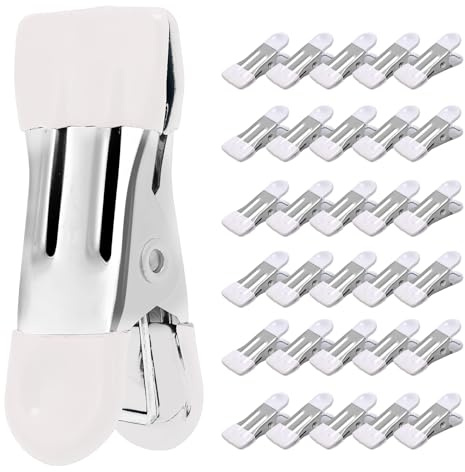 Clothes Pins Heavy Duty 30 Pack - 2.17 Inch Metal Chip Clips, Clothespins for Photo Drying Clothesline Laundry Sock, Bag Clips for Food Kitchen Stainless Steel with Rubber, White
