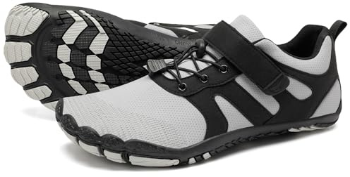 Grand Attack Barefoot Shoes Men Wide Toe Box Zero Drop Men's Trail Running Cross-Trainer Wrestling Boxing Weightlifting Walking Shoes Black Grey Size 11.5
