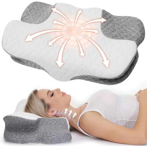 WellSync Cuscino Cervicale Ortopedico Memory Foam Cuscino Ergonomico per Dormire sul Fianco Dolori al Collo Bianco Grigio
