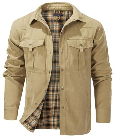 MASUCOR Vår Herr Fritidsskjorta Jackor Vintage Lösa Ytterkappor Män Lapel Open Front Jacka Herr Rutigt Fodrad Arbetskläder Canvas Jacka Snap-Down Skjorta Jacka