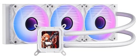 darkFlash DV360S All-in-one Liquid CPU Cooler, 3.2” LCD Screen with 320 * 320 Resolution, ARGB Sync, PWM Fans 360mm Radiator, CPU PC Aio Cooler Compatible with Intel 1851/1700, AMD AM4/AM5 (White)
