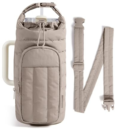 BAGSMART Water Bottle Holder Bag with Strap, 40/32 oz Crossbody Bag Gym Accessories, Sling Purses for Women, Camel