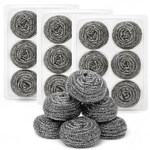 MIJOMA Topfreiniger Edelstahl 24 Stück – Scheuerspiralen Set für Küche & Gastro – Topfkratzer Metall Reinigungsbürste – Stark gegen Eingebranntes & Fett – Rostfrei & Wiederverwendbar