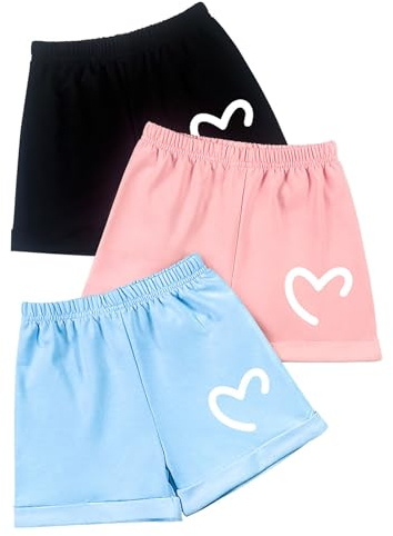 KODMNSW 3er Pack Mädchen Shorts Kurz Sporthose Sommer Casual Kurze Hose Hot Pants Dünn Sommerhosen Liebe-Print Strand Shorts Radlerhose Turnhose 4-10 Jahre Mehrfarbig 8 Jahre