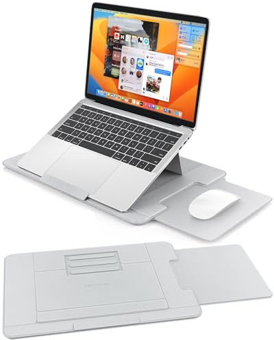 AboveTEK Bandeja para Portátil para Cama y Sofá, 3 Angulos Ergonomicos, Superficie PU Antideslizante, Protector Termico, Alfombrilla de Raton Retractil Derecha, Compatible hasta 15,6 Pulgadas