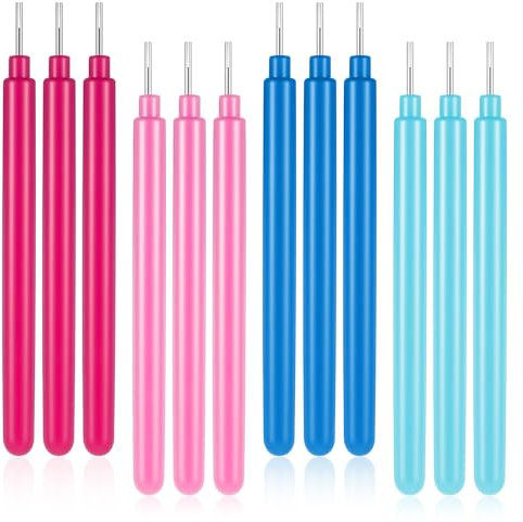 Prasacco 12 Stück Quilling Stifte, Edelstahl Papier Quilling Stift mit Kunststoffgriff Multifunktion Origami Rolling Pen für DIY-Papierbasteln (Hellrosa, Rosenrot, Dunkelblau, Hellblau)