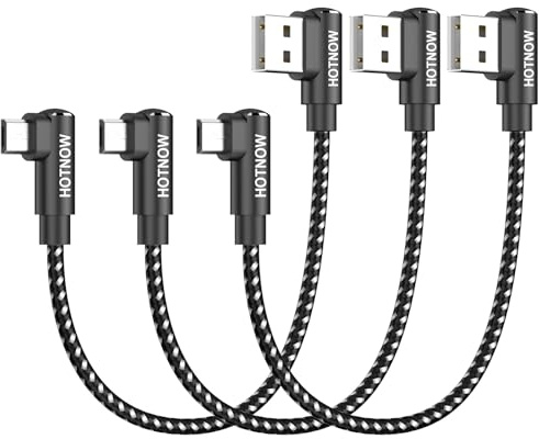 HOTNOW Short Right Angle Micro USB Cable 15cm 3Pack, 0.15M 90 Degree USB A to Micro USB Cable Braided High Speed Fast Charging Cord for Kindle, E-Reader，Galaxy S7, Power Bank