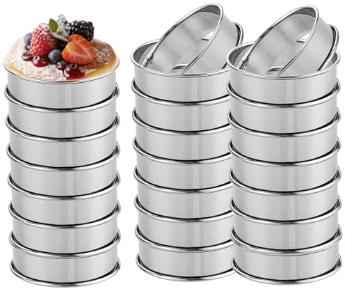 AZKEEGREY 20 Pcs Round Crumpet Rings 8.6 cm Non Stick Stainless Steel Cookie Ring Cooking Eggs Rings Mould Set for Baking Muffins Pancakes, Dessert Making(Silver)