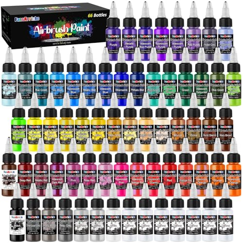FansArriche Pintura para Aerógrafo, 59 Colores + 7 Diluyentes, Pinturas Acrílicas, a Base de Agua, Pintura Aerógrafo para Textil, Madera, Piedra, Plástico, 20 ml/Botella