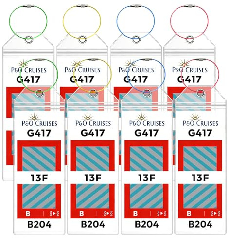 8Pcs Cruise Luggage Tag Holder, Waterproof with Steel Loops for P&O | Stainless steel loops, precision cut for P&O cruise tags, waterproof transparent PVC, reusable, quick luggage identification