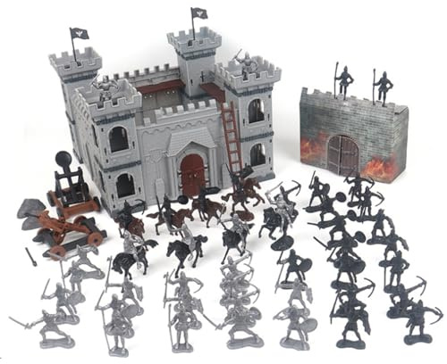 Juego de soldados de juguete, 104 piezas/juego de juguetes de soldados antiguos, figuras de acción de hombres del ejército de caballeros medievales, ensamblaje único de modelo de castillo de bric.