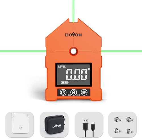 DOVOH 3-in-1 Digital Angle Finder with Laser, 3 Green Beam Digital Angle Gauge with Magnetic Rechargeable Inclinometer Digital Level Laser for Woodwork, Hanging Picture, Saw, WG-3L