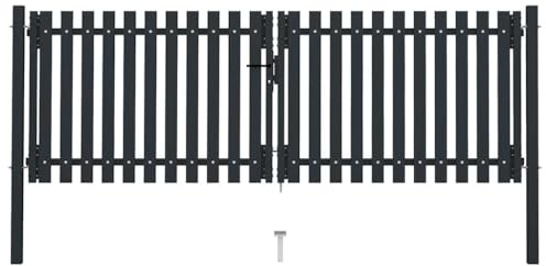 Cancello da giardino a doppia porta in acciaio, 300 x 125 cm, antracite, con serratura e maniglia, robusta recinzione verniciata a polvere per sicurezza e comfort, cancello d'ingresso a doppia anta