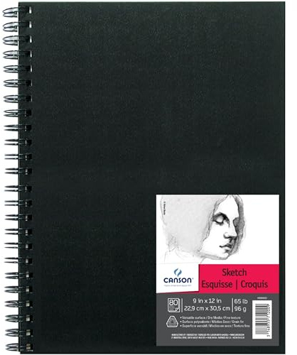 Canson Artist Series Sketch Book Paper Pad, for Pencil and Charcoal, Acid Free, Wire Bound, 65 Pound, 9 x 12 Inch, 80 Sheets