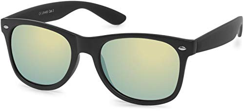 styleBREAKER Unisex Nerd Sonnenbrille mit verspiegelten oder getönten Gläsern, klassisches Retro Design 09020039, Farbe:Gestell Schwarz matt/Glas Gelb