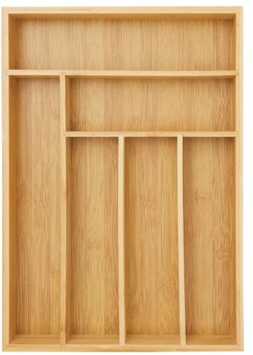 Juvale Silverware Organizer Tray - Brown Bamboo, 6-Slot, 14.5 x 10.25 x 1.75 in - Utensil Drawer Organizer & Cutlery Tray for Kitchen & Desk Use
