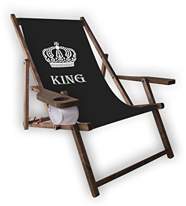 MultiBrands® Holz-Liegestuhl, mit Armlehne und Getränkehalter, mit dunkler Lasur, klappbar, King