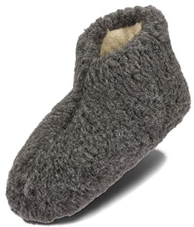 BeComfy Zapatillas para Mujer Hombre Unisex de Lana Oveja Cálido Natural Pantuflas Casa Bota Invierno Negro Grafito Cremoso Leo 36-46 EU (37 EU, Grafito)