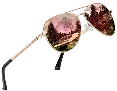 DUCO Cool Brille Polarisierte Sonnenbrille Herren und Damen Klassische Unisex UV400 Filter Kategorie 3 3025K (Gold,Verspiegelt Rosa)